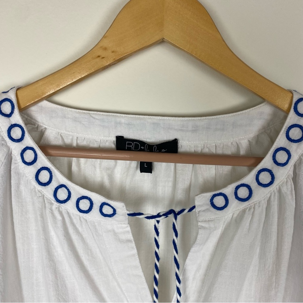 RD & Koko White Linen Embroidered Blouse Sz L - Picture 4 of 9